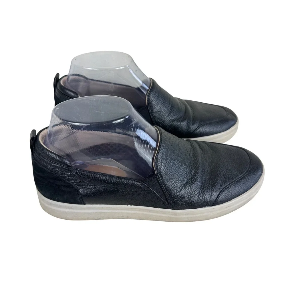 Vionic Black Pebbled‎ Leather Suede Heel Slip On Penelope Loafers Women's 7.5